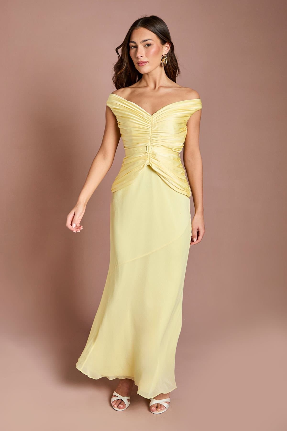 Coast Coast Women's Pleated Bodice Fishtail Maxi Dress in Yellow