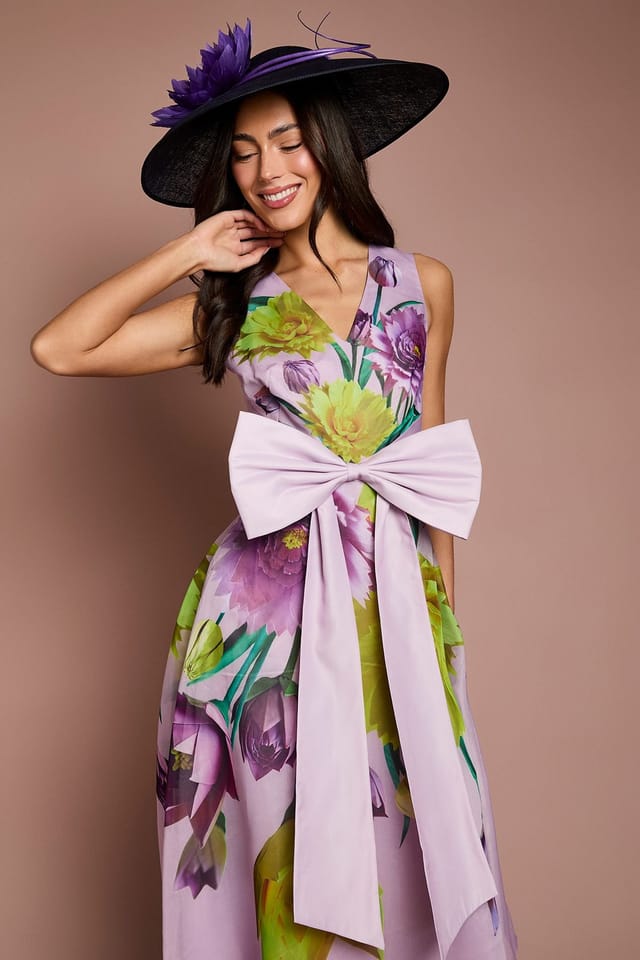 Coast Coast Women's Lisa Tan Bow Front Floral Midi Dress in Lilac - 2
