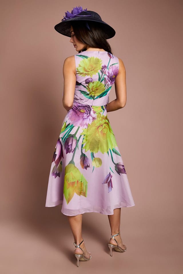 Coast Coast Women's Lisa Tan Bow Front Floral Midi Dress in Lilac - 3