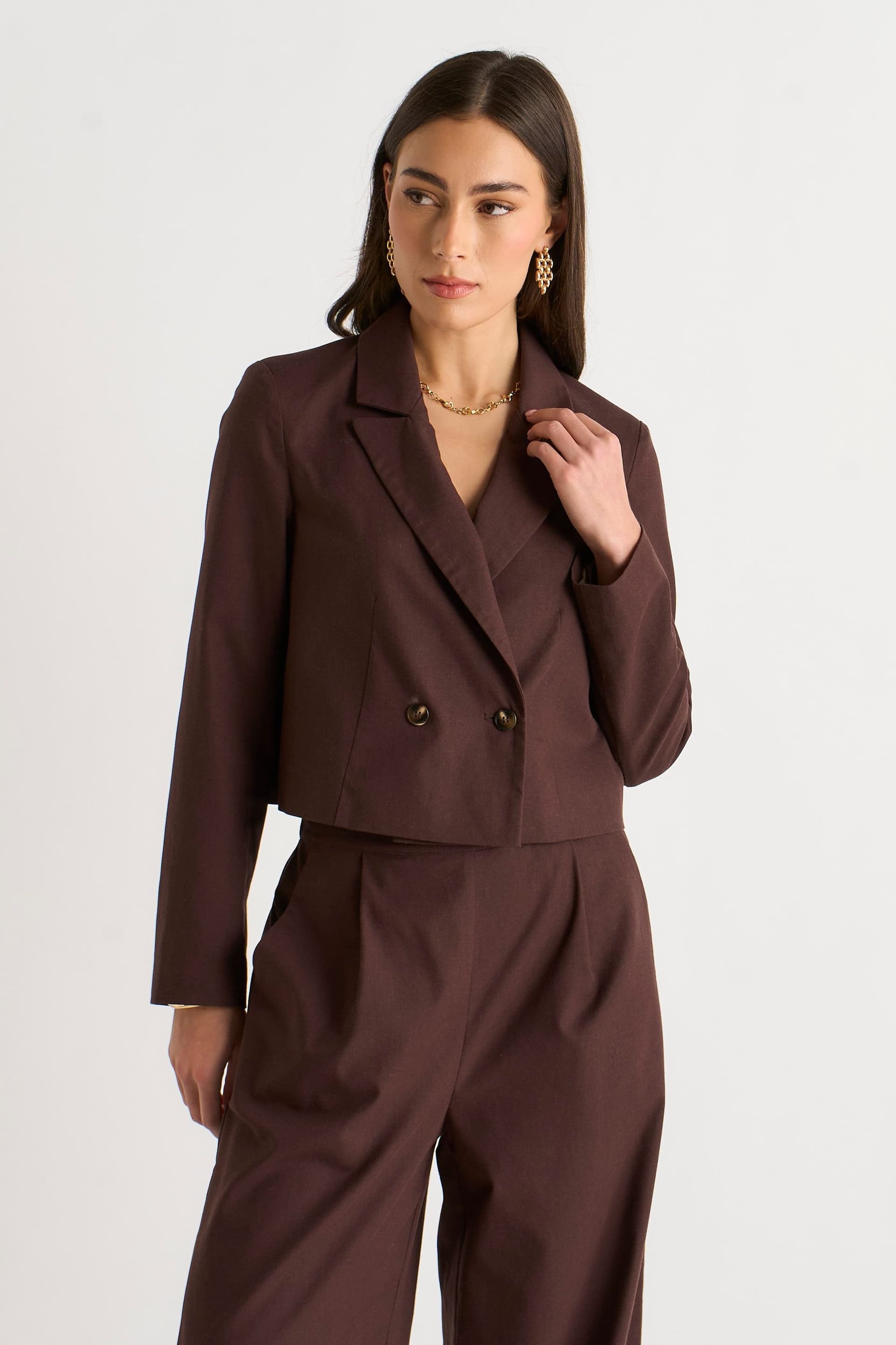 Gini London Gini London Brown Linen Double Breasted Jacket