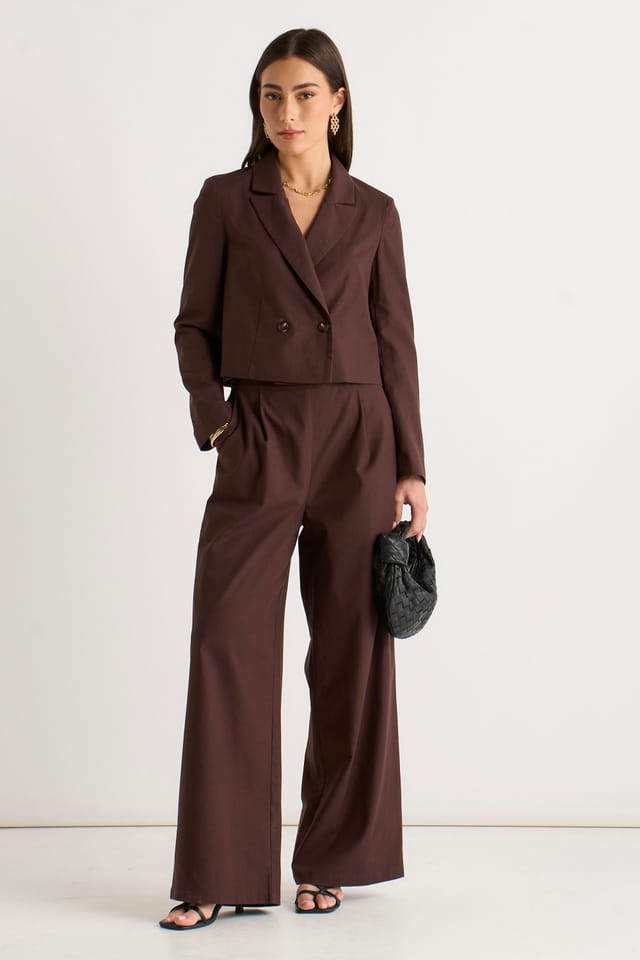 Gini London Gini London Women's Brown Double Breasted Linen Jacket - 2