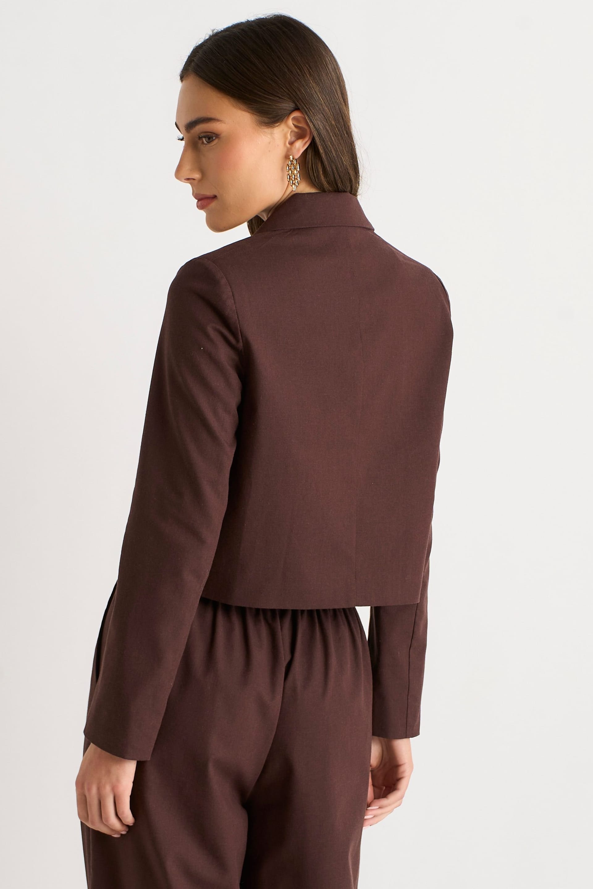 Gini London Gini London Women's Brown Double Breasted Linen Jacket - 4