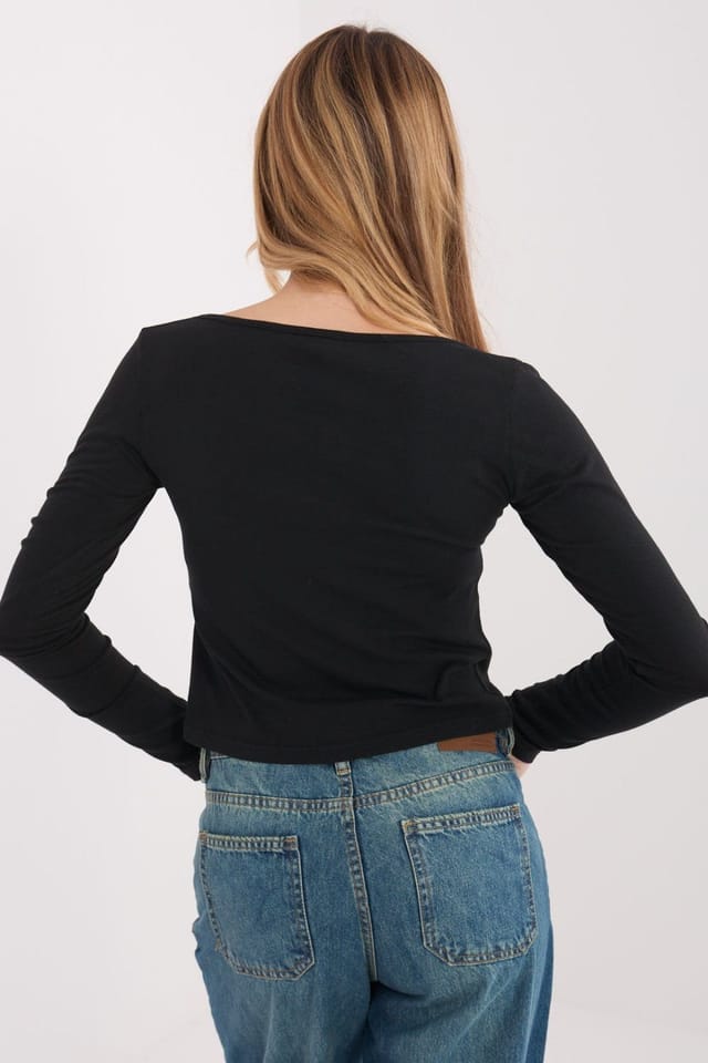 Love Lace Love Lace Women's Minimalist Fitted Long Sleeve Cotton Blouse in Black - 3