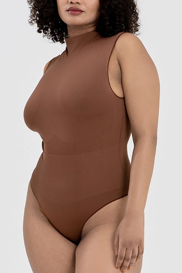 Ruey Ruey Women's Sleeveless Turtleneck Sculpting Bodysuit in Brown - 3