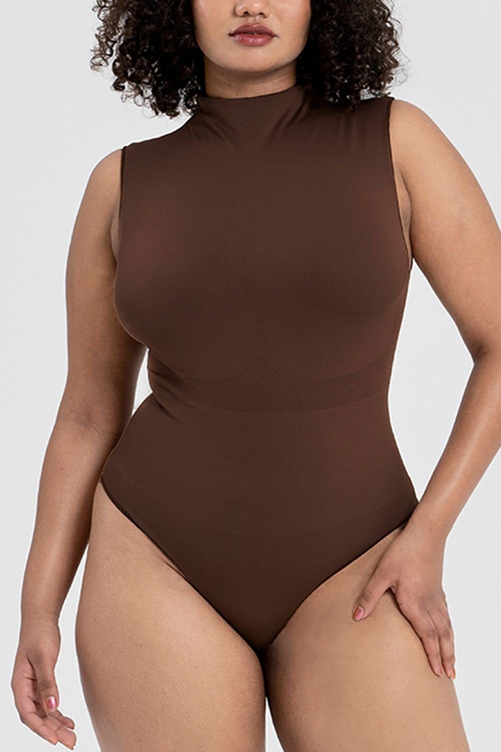 Ruey Ruey Women's Sleeveless Turtleneck Sculpting Bodysuit in Brown - 4