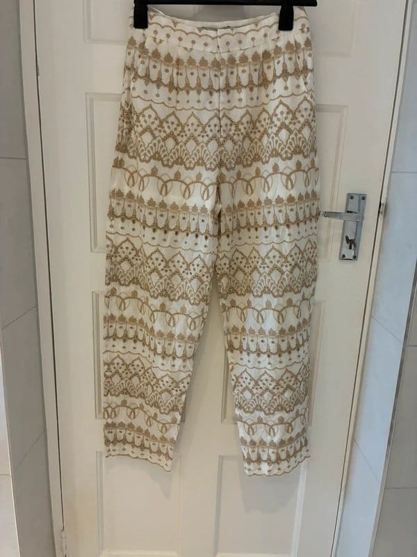 Never Fully Dressed Cream Embroidered Flared Trousers