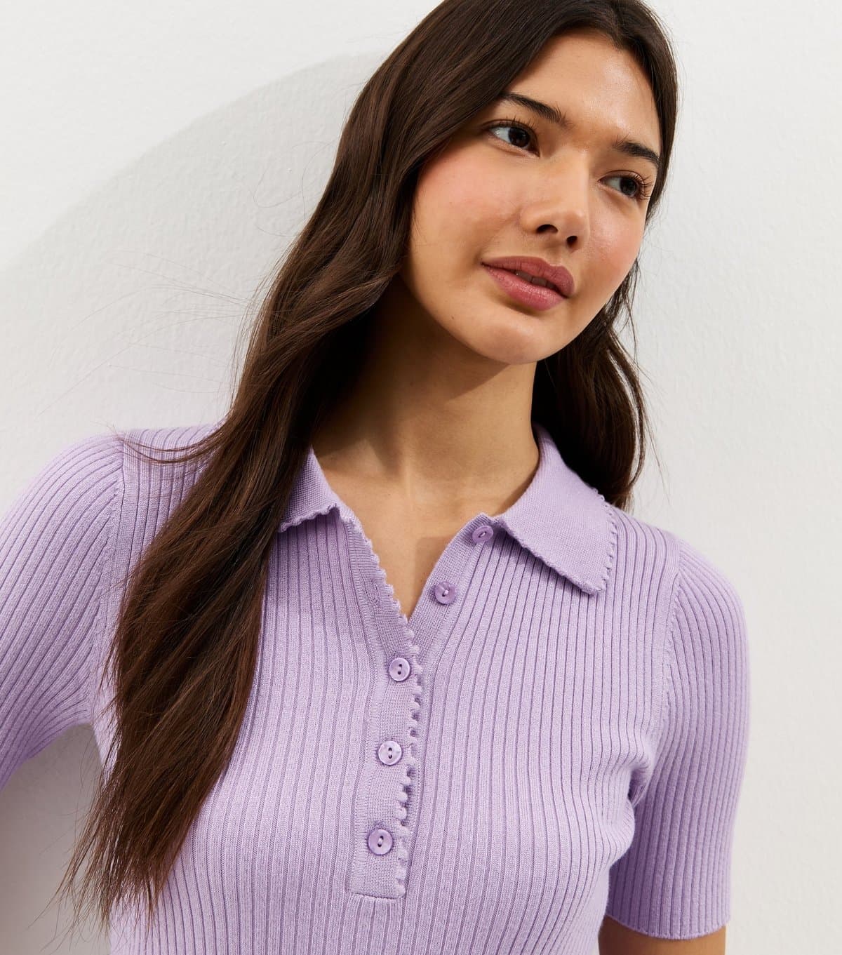 New Look Women's Lilac Ribbed Short Sleeve Polo Top New Look