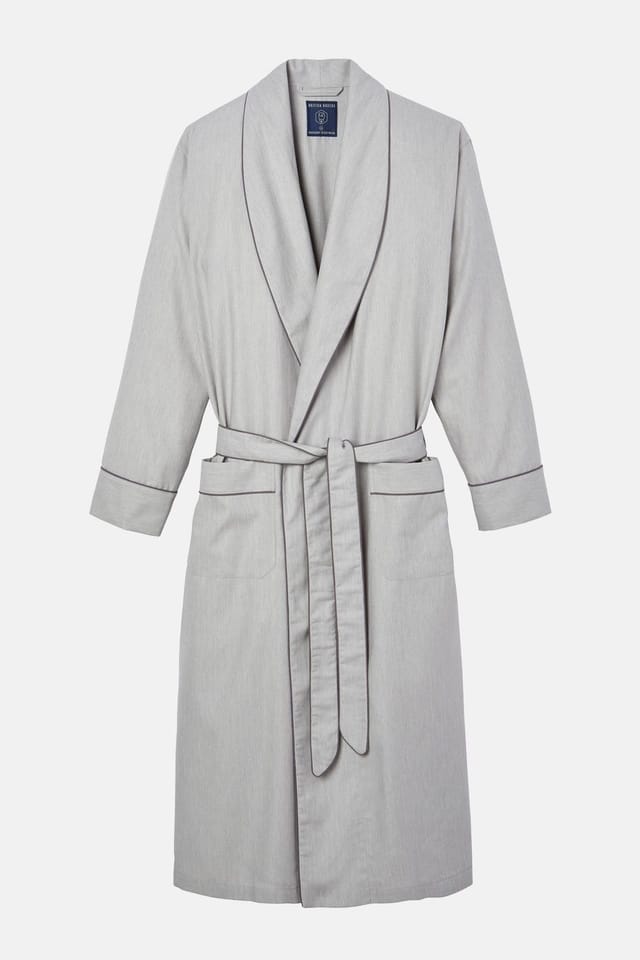 British Boxers British Boxers Men's "Armoury Grey" Herringbone Cotton Twill Dressing Gown in Light Grey - 2