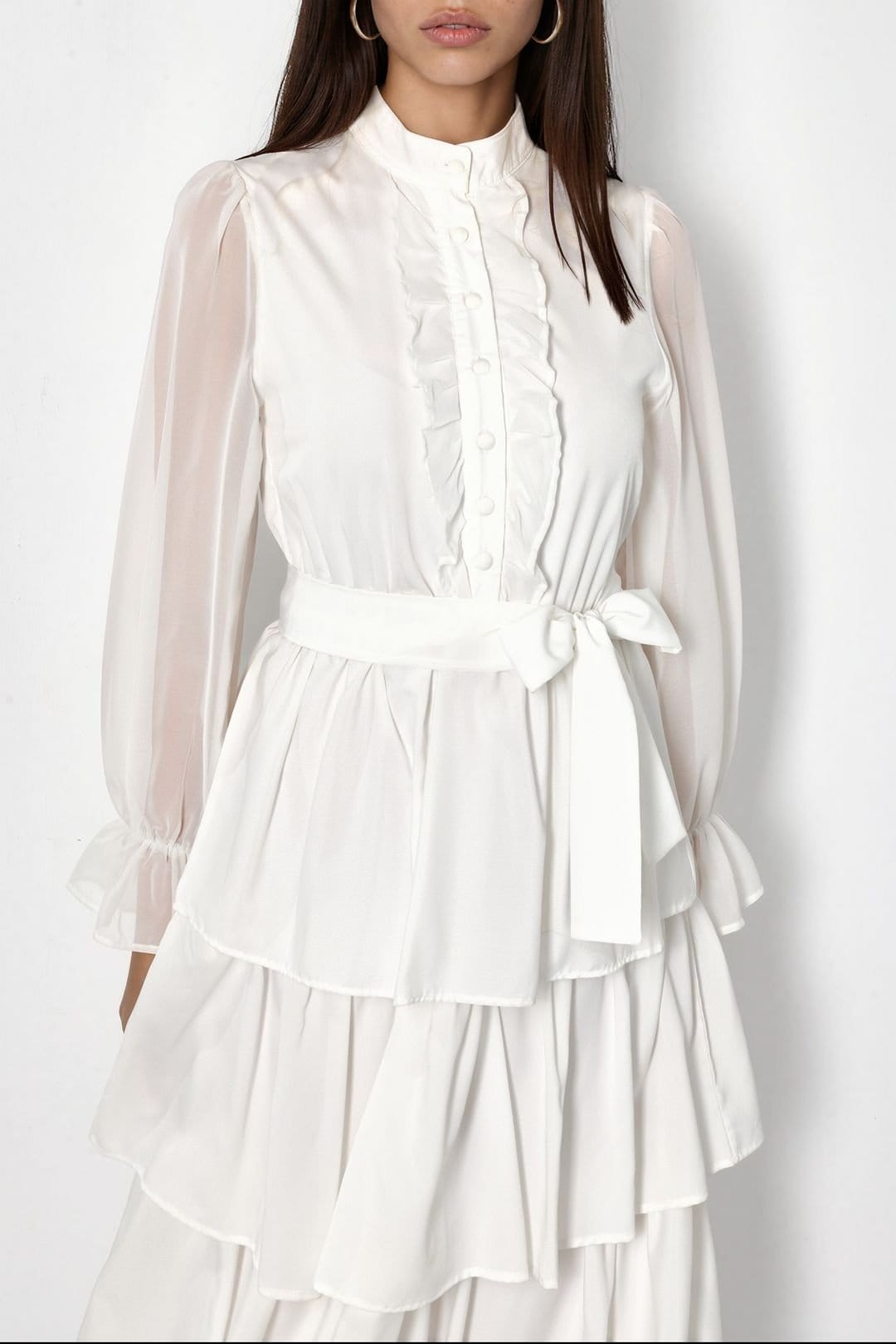MSN Collection MSN Collection Women's A-line Maxi Dress With Crew Neck & Buttons in White - 4