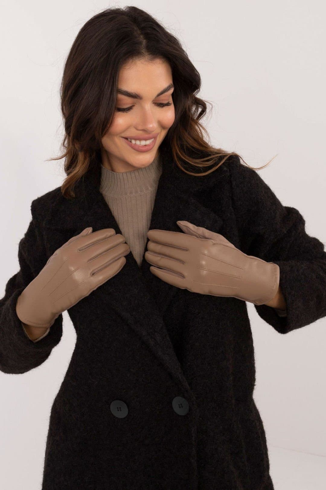 Love Lace Love Lace Beige Insulated Leather Touchscreen Gloves with Flower