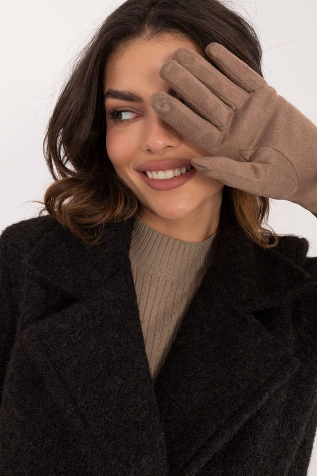 Love Lace Love Lace Women's Insulated Leather Touchscreen Gloves with Flower Stitch in Beige - 3