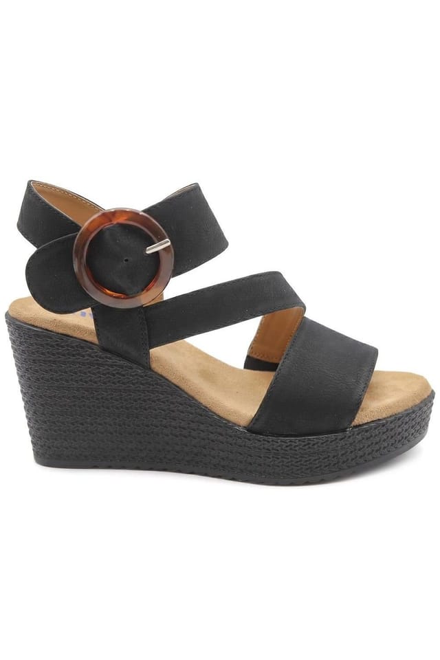 Pavers Pavers Women's Fashionable Woven Wedge Heel Sandals in Black - 2