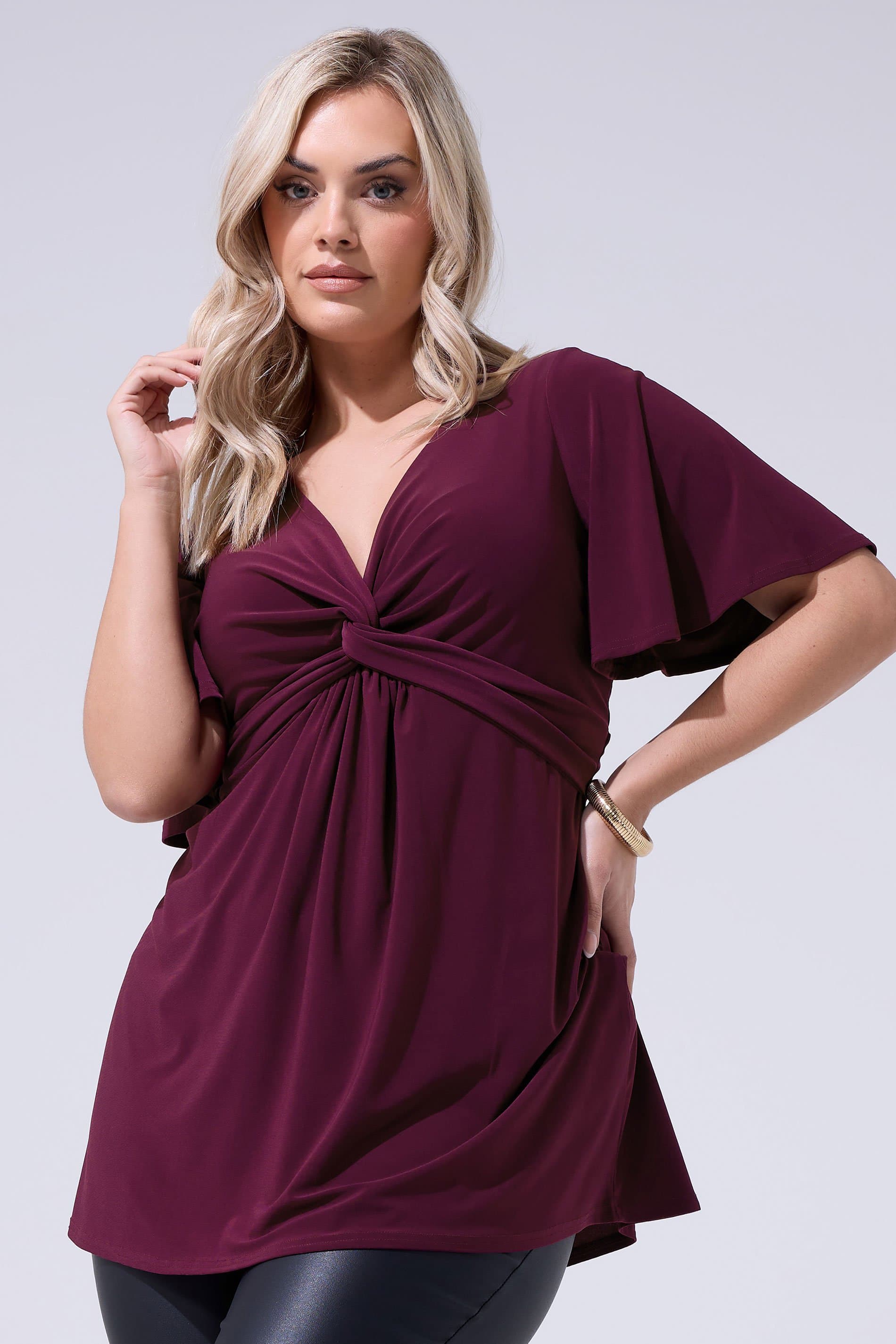 Yours London Plus Size Purple Knot Detail Front Top