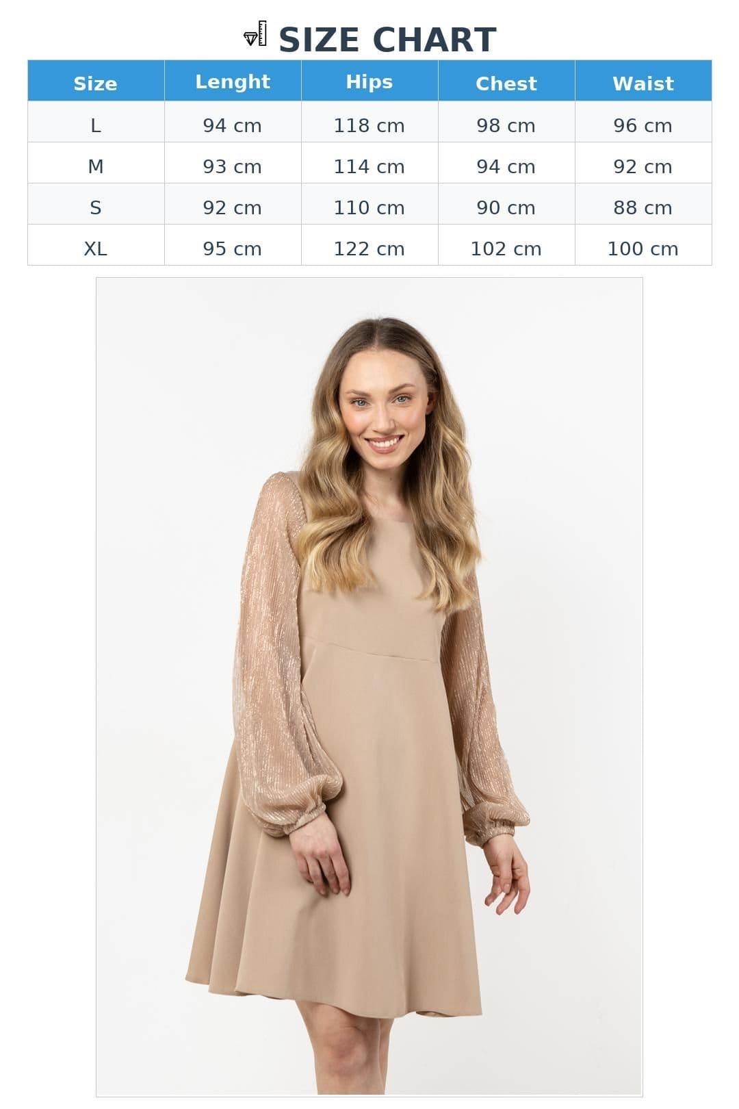 Love Lace Love Lace Women's Elegant Trapeze Evening Dress with Tulle Sleeves in Beige - 4
