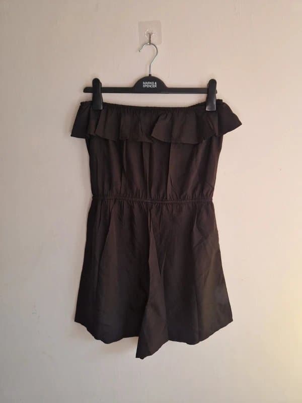 Studio Studio Black Off Shoulder Playsuit Size 12/14 Frill Bardot Summer