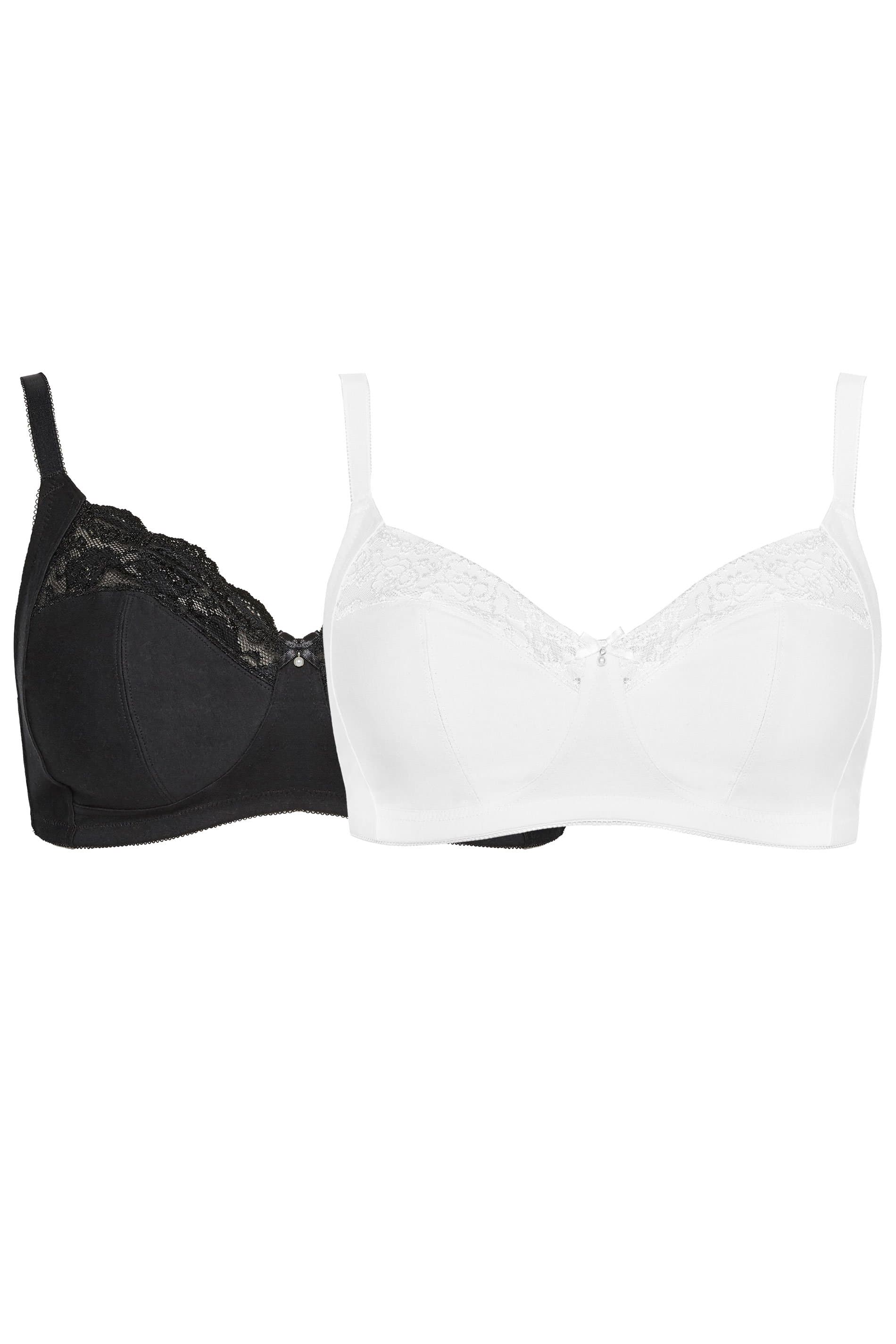 Yours 2 Pack Plus Size Black & White Nonpadded Nonwired Full Cup Bras