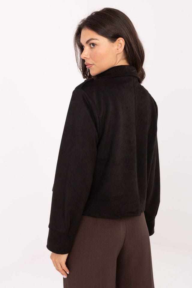Love Lace Love Lace Women's Short Suede Style Double Breasted Coat in Black - 3