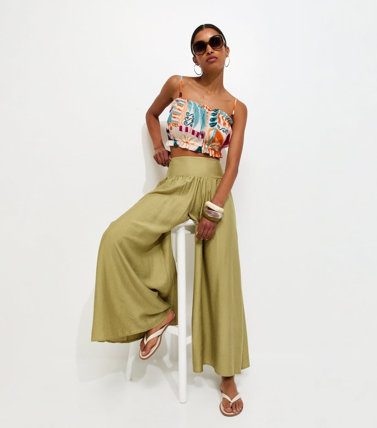 New Look Women's Light Khaki Wide Leg Palazzo Trousers New Look