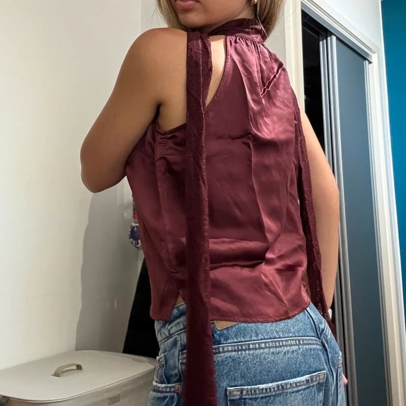 Never Fully Dressed Never Fully Dressed Burgundy Lace Top with attached Scarf