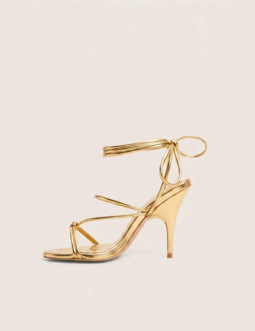 Public Desire Marcel Gold Strappy Ankle Tie High Heels - 1