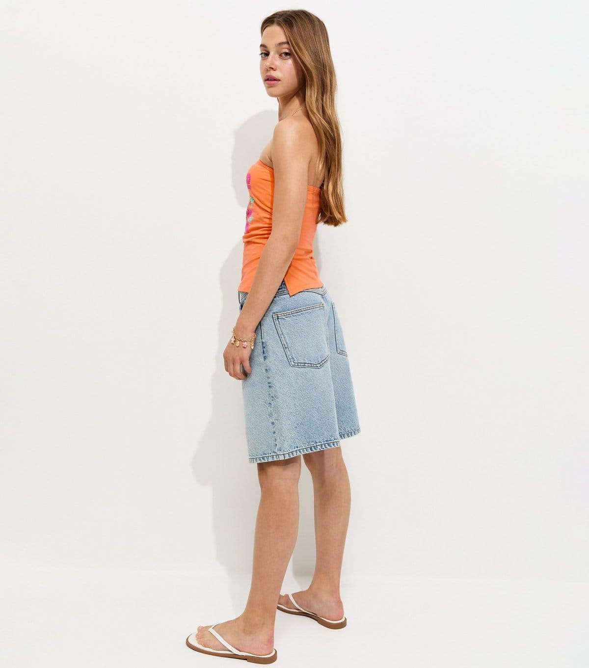 New Look Girls' Bright Orange Mango Gem Embellished Bandeau Top New Look - 4