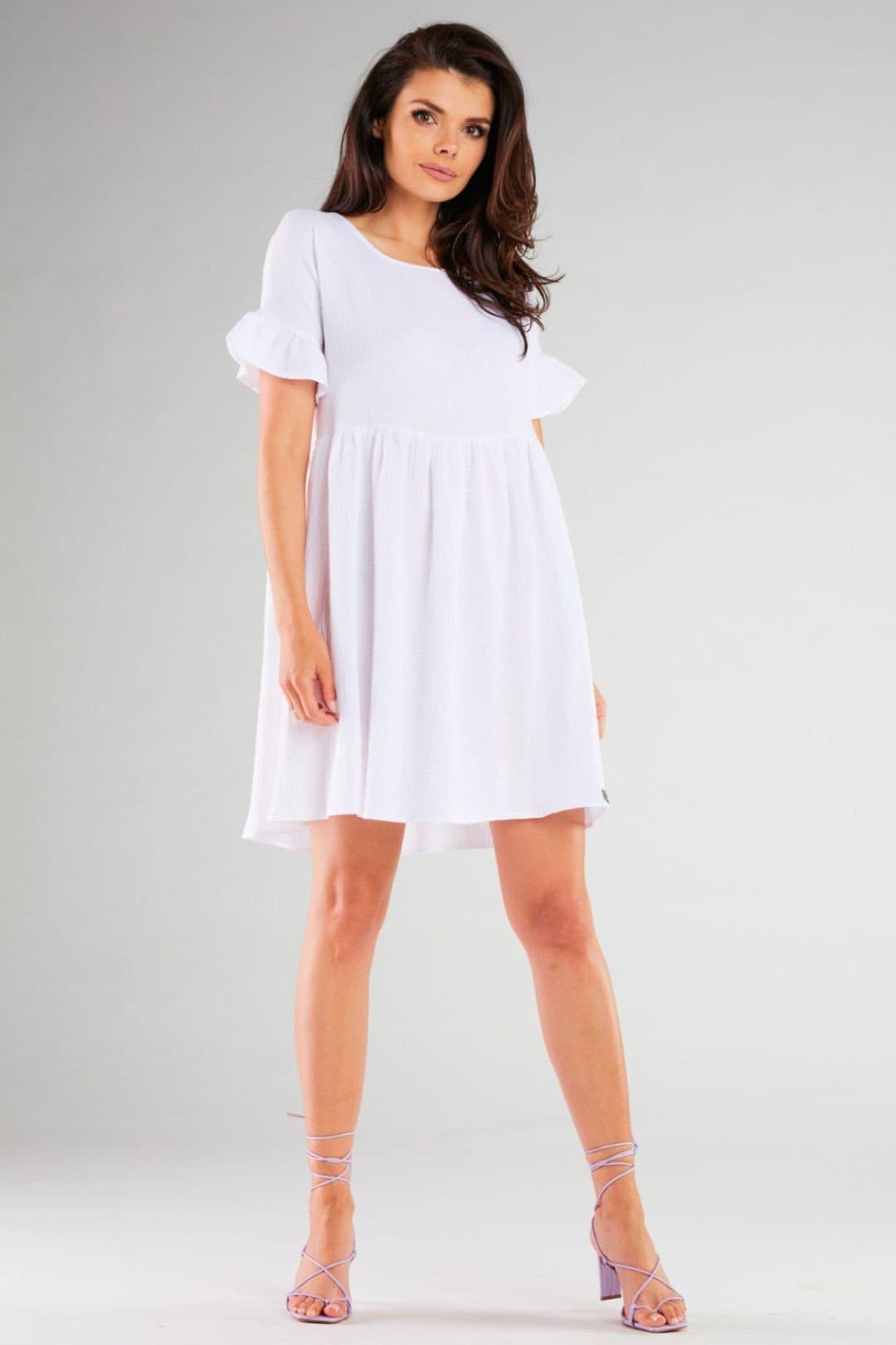 Love Lace Love Lace Women's Stretch Cotton Elastane Flared Short Sleeve Dress in White