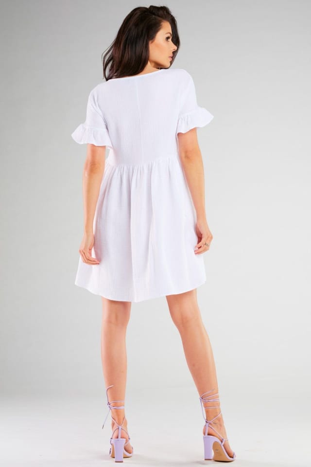 Love Lace Love Lace Women's Stretch Cotton Elastane Flared Short Sleeve Dress in White - 2