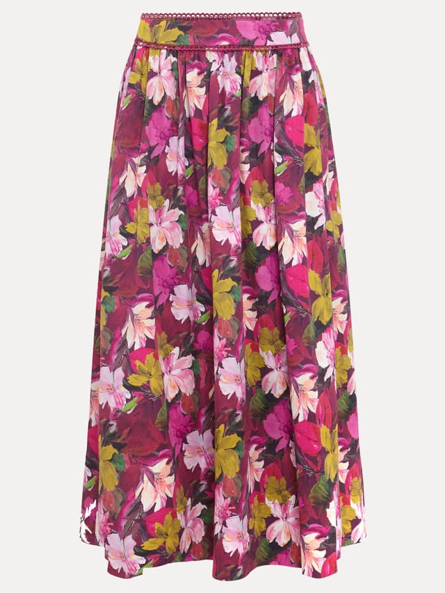 Phase Eight Phase Eight Women's Arina Floral Poplin Lace Trim Midi Skirt in Fuchsia - 2