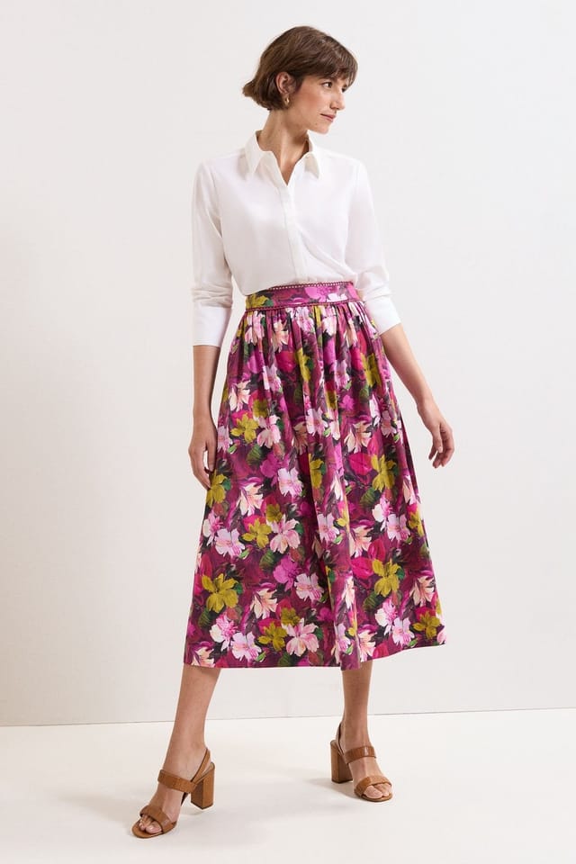 Phase Eight Phase Eight Women's Arina Floral Poplin Lace Trim Midi Skirt in Fuchsia - 3