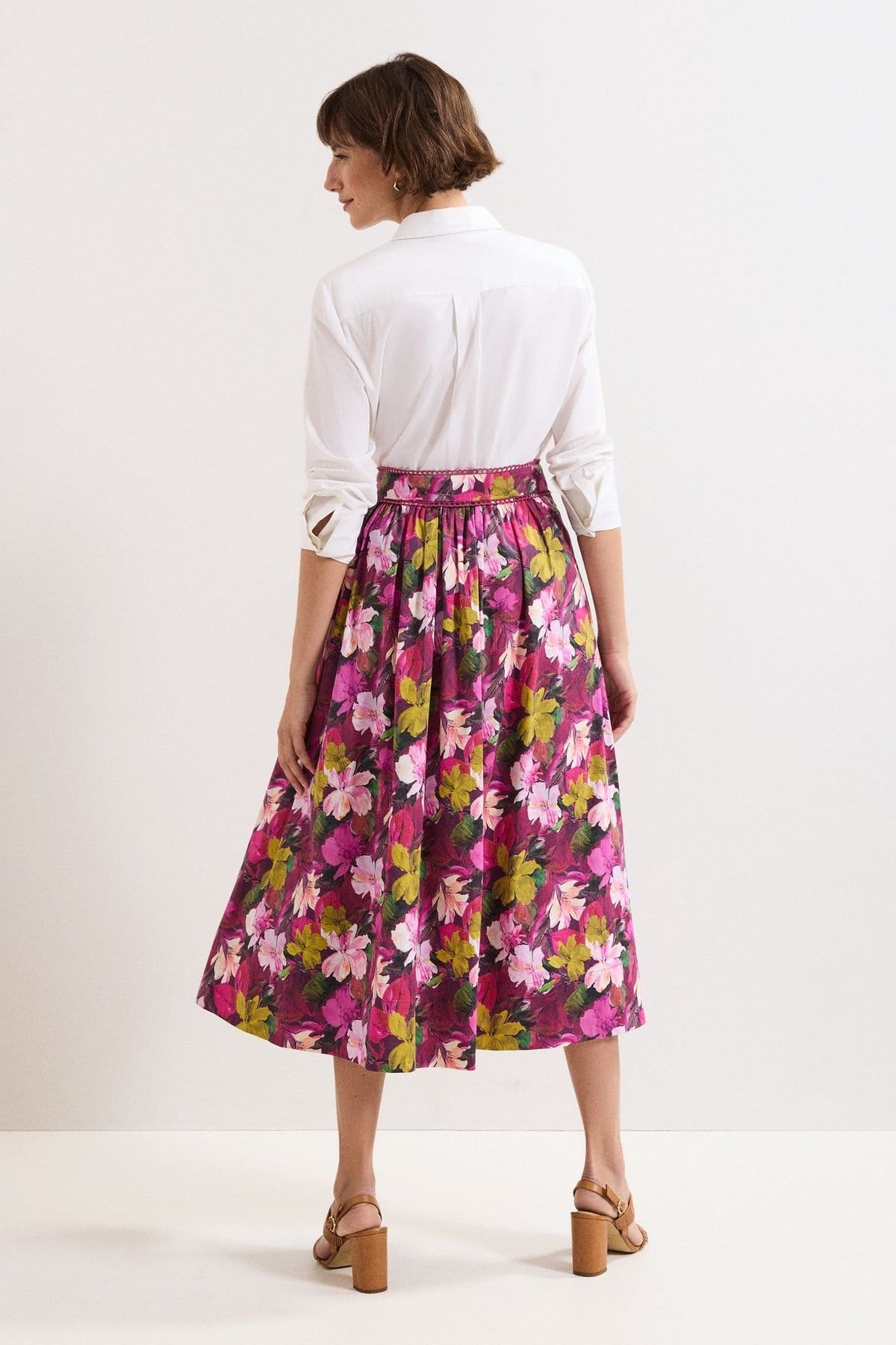 Phase Eight Phase Eight Women's Arina Floral Poplin Lace Trim Midi Skirt in Fuchsia - 4