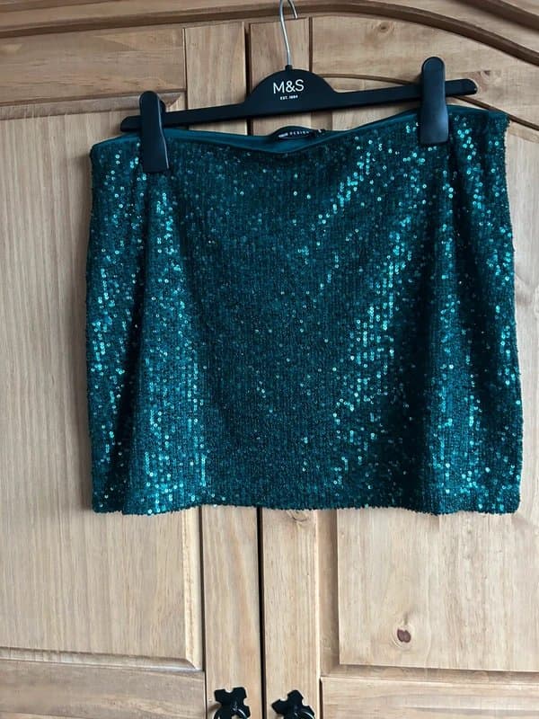 ASOS Design ASOS Design Emerald Green Sequin Mini Skirt Size 16 Party Night Out