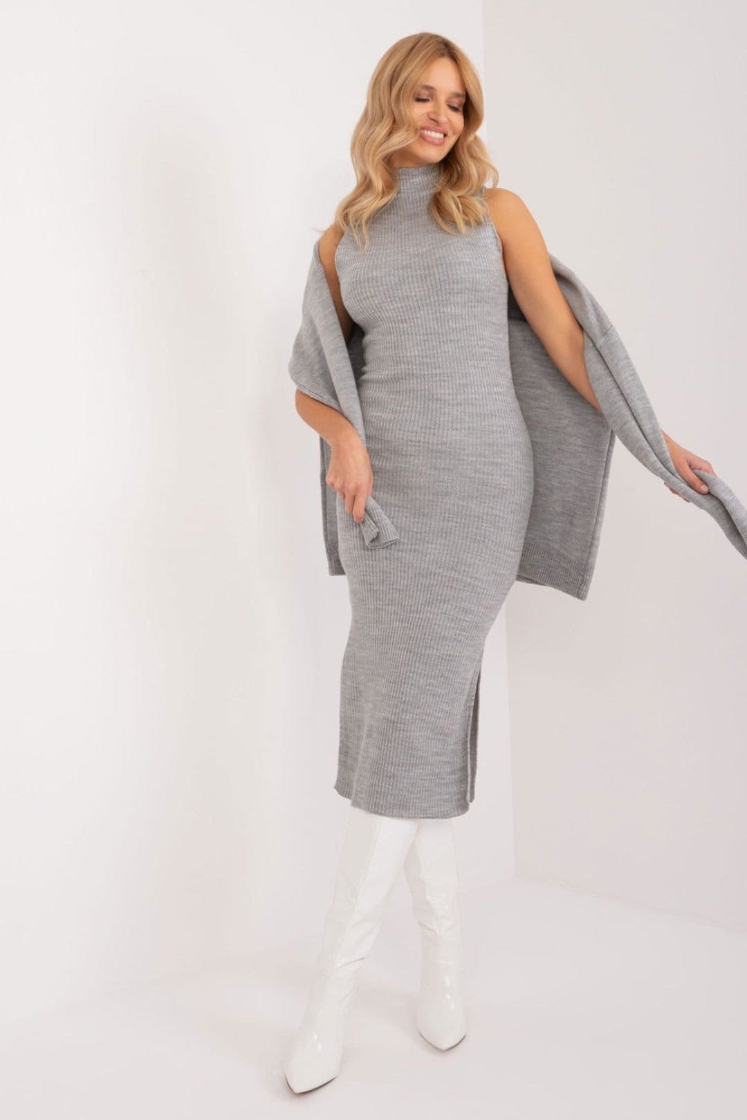 Love Lace Grey Ribbed Turtleneck Dress Sweater Set