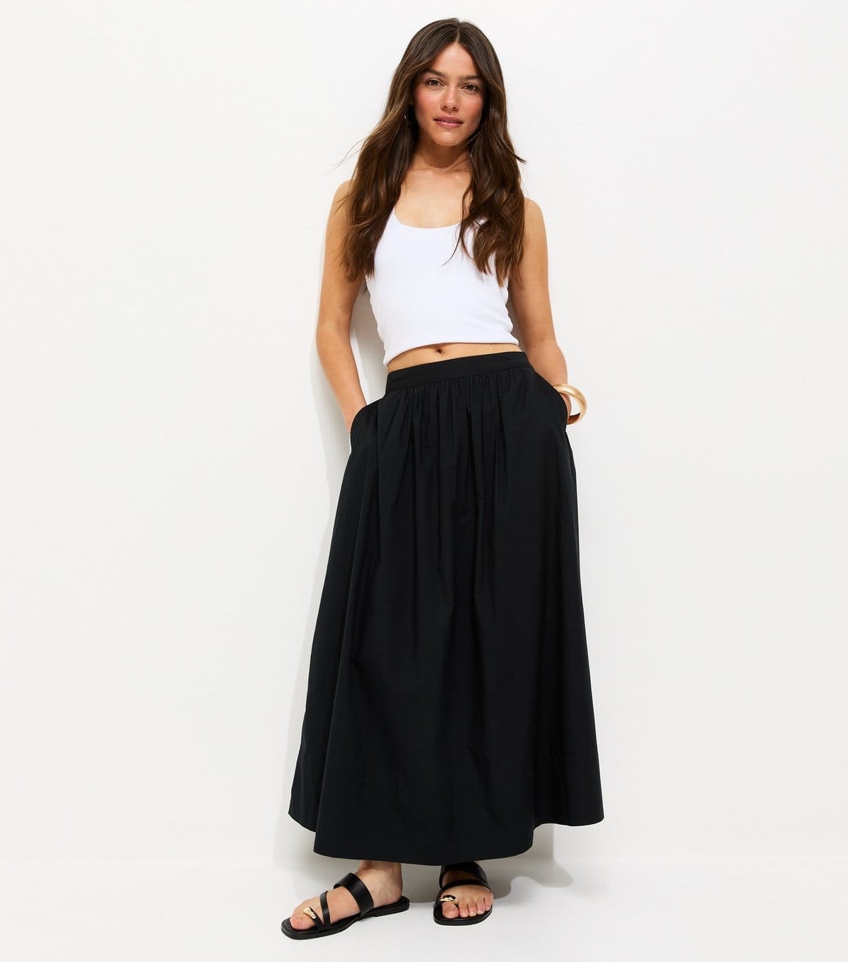 New Look Petite Black Poplin Circle Skirt