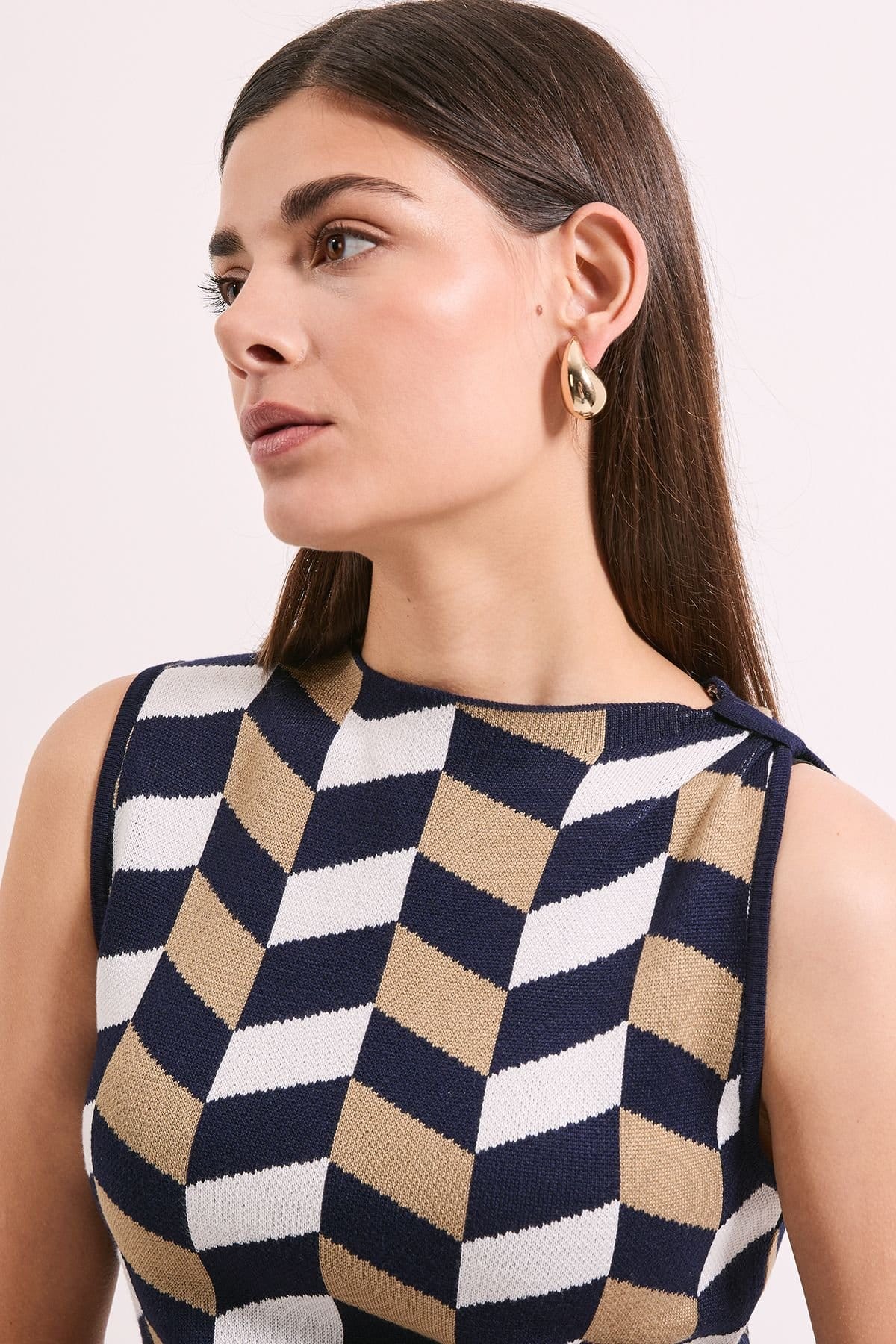 Principles Principles Women's Geo Jacquard Knitted Dress in Navy - 4