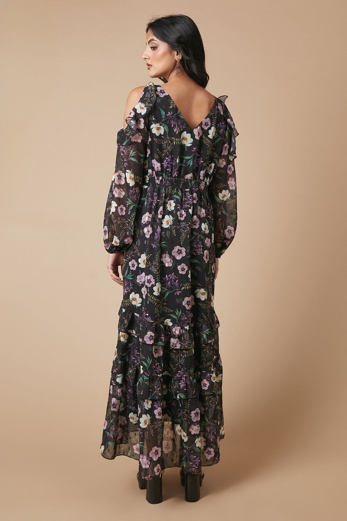 Oasis Oasis Women's Occasion Floral Printed Metallic Cold Shoulder Midaxi Dress - 4