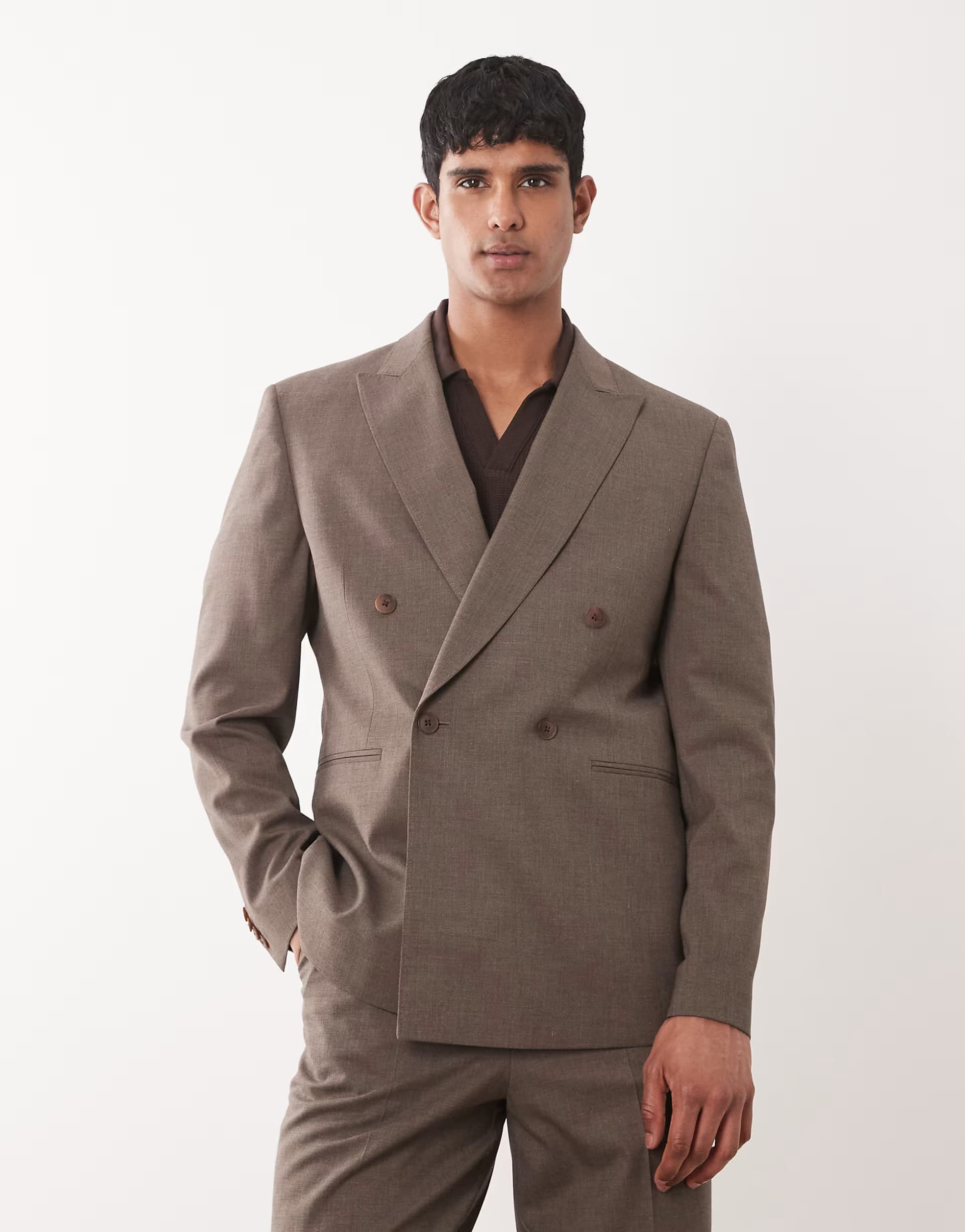 ASOS ASOS DESIGN double breasted regular suit jacket in brown with wool