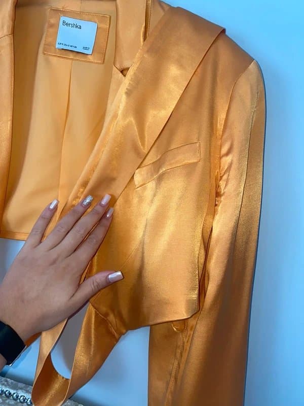 Bershka Berskha sunset / burnt orange silk blazer shirt long sleeve crop top