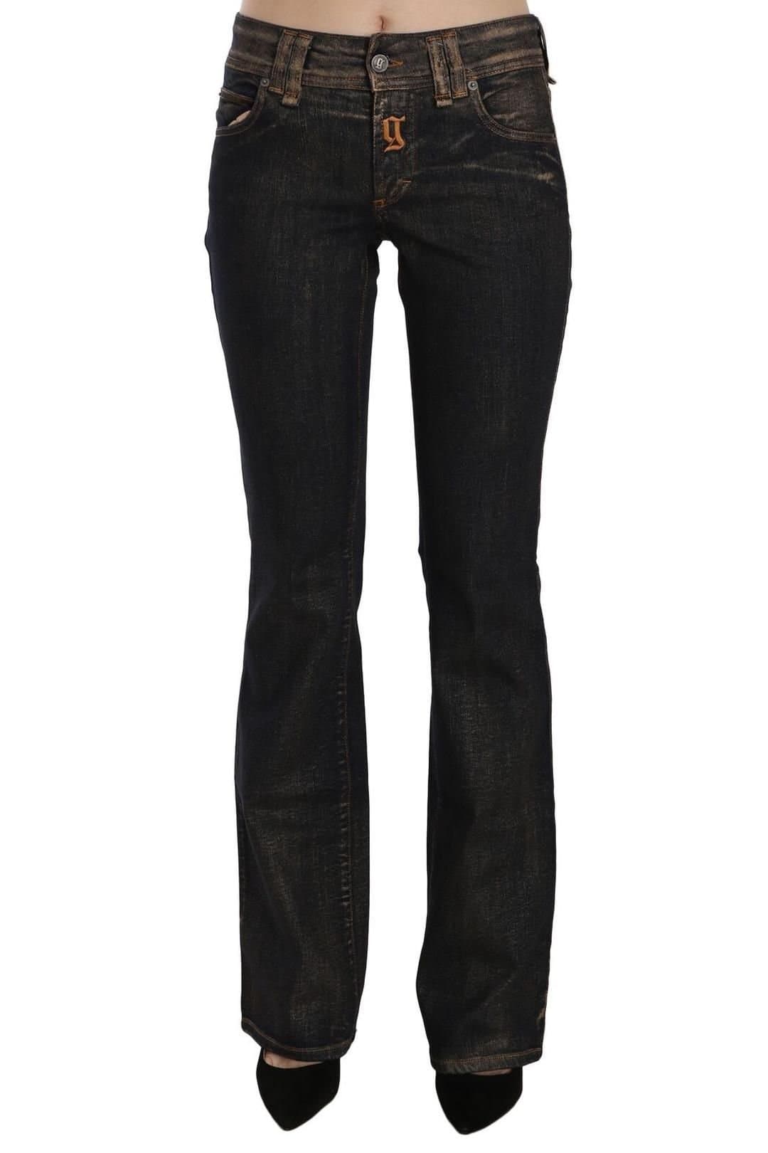 John Galliano John Galliano Women's Black Washed Mid Waist Flared Denim Pants Cotton