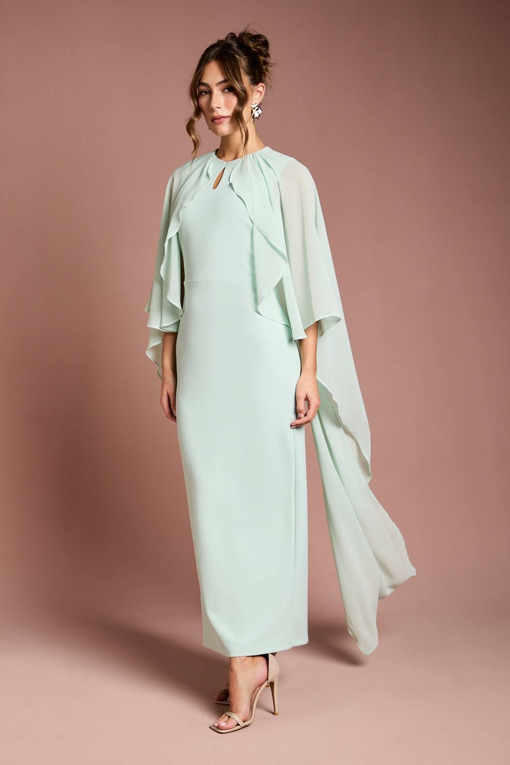 Coast Coast Women's Ruffle Chiffon Cape Crepe Maxi Dress in Mint - 2