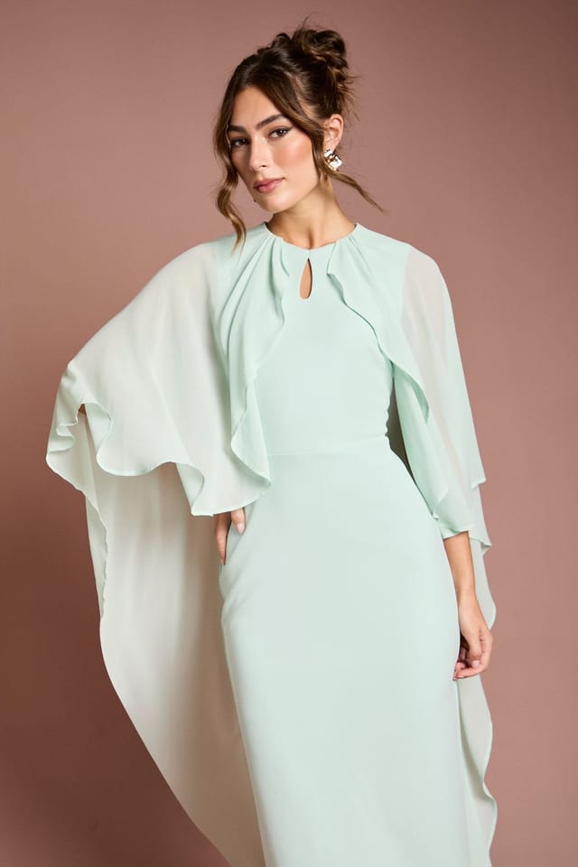 Coast Coast Women's Ruffle Chiffon Cape Crepe Maxi Dress in Mint - 2