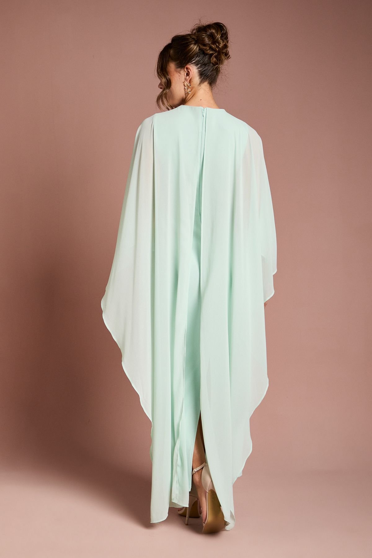 Coast Coast Women's Ruffle Chiffon Cape Crepe Maxi Dress in Mint - 3