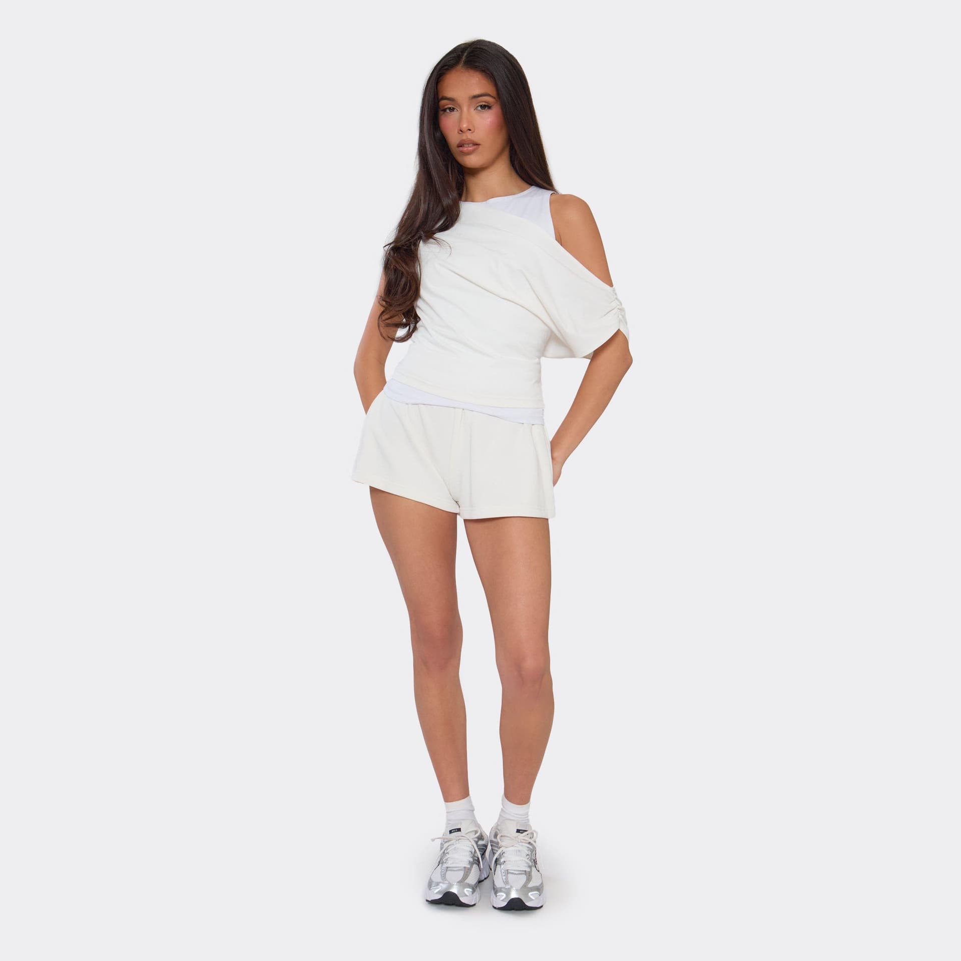 EGO Drawstring Sweat Shorts In Cream, Women's Size UK 6