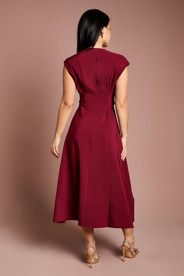 Coast Coast Women's Petite Belted Crepe Dress in Wine - 3