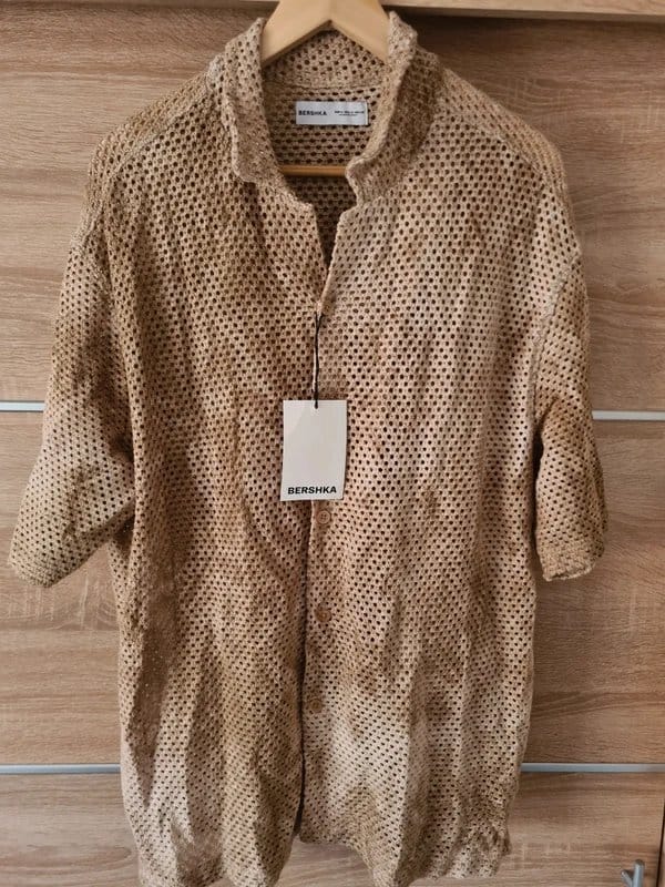 Bershka Oversized Open Textured Shirt In Multi