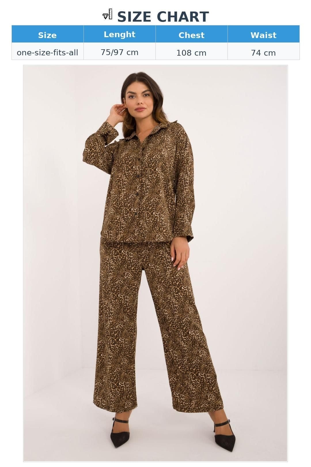 Love Lace Love Lace Women's Animal Print Button Shirt & Wide Leg Pants Set in Brown - 4