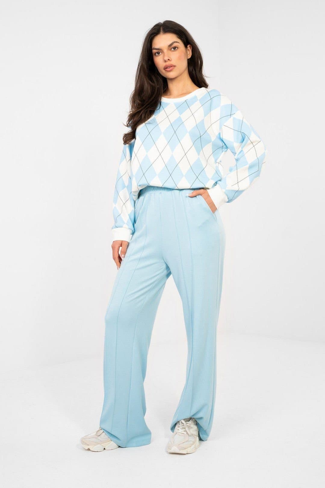 Love Lace Love Lace Women's Buttery Soft Wide Leg High Waist Tracksuit Trousers in Blue
