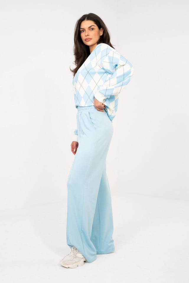 Love Lace Love Lace Women's Buttery Soft Wide Leg High Waist Tracksuit Trousers in Blue - 2