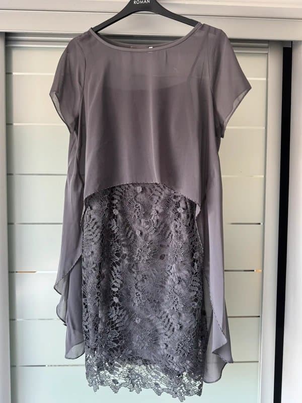 Mint Velvet Mint velvet chiffon & lace dress charcoal grey size 16