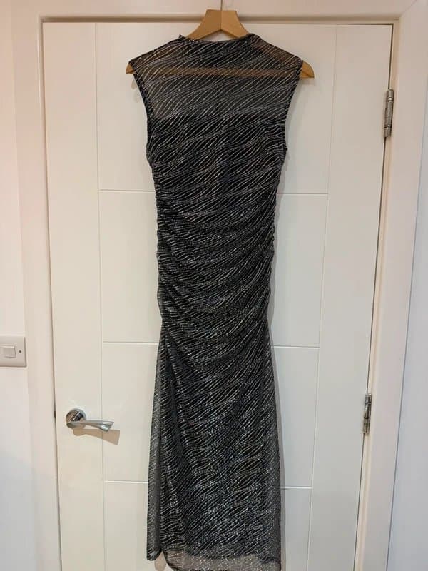 New Look New Look Black Sparkle Midi Dress Size 10-Ruched bodycon evening dress