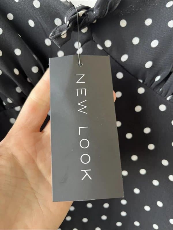 New Look New look - strappy chiffon polka dot dress - size 6 - black and white
